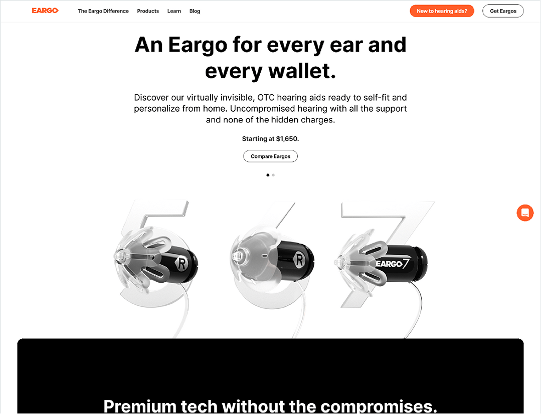 Eargo hearing aid companion experience built by Repozitory for a client in the USA
